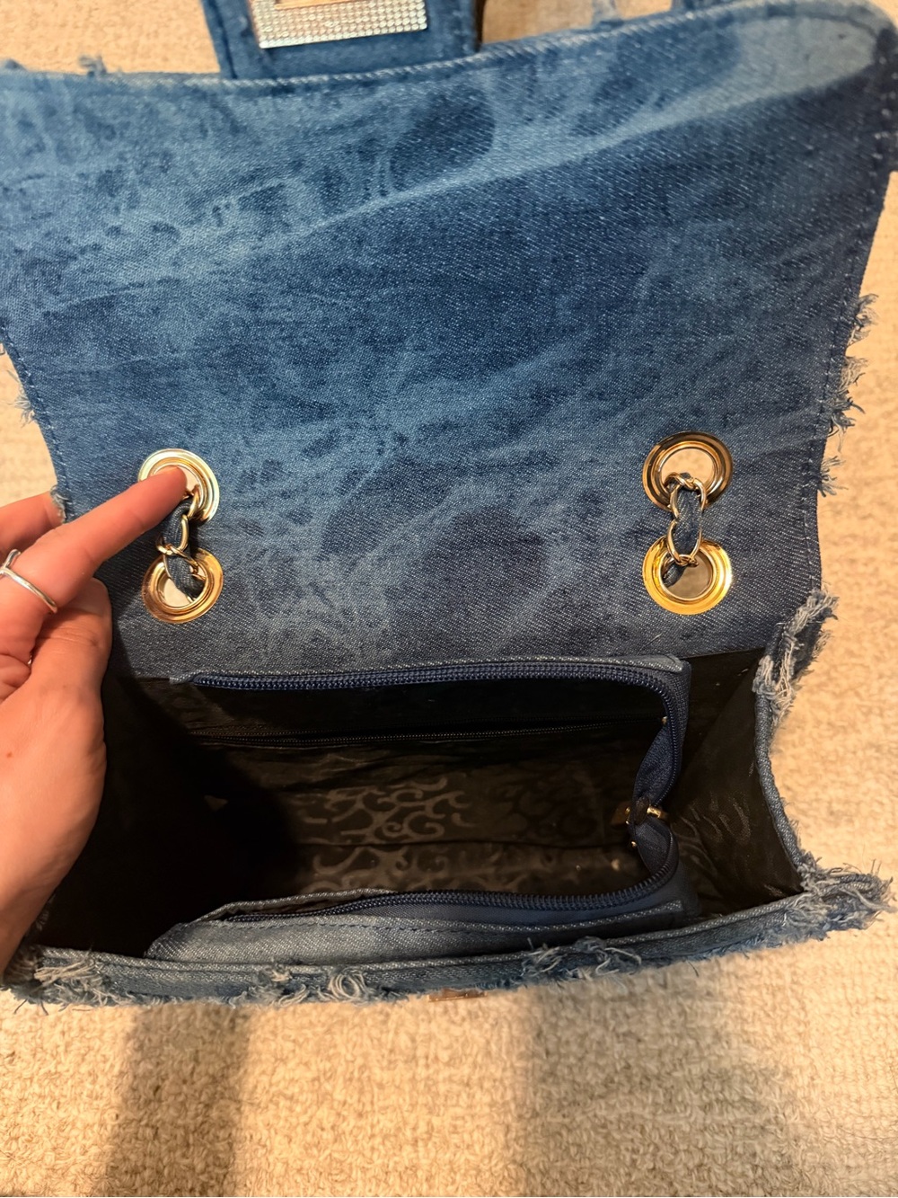 Denim Quilted Chain Shoulder Bag in Blue - Picture 4 of 4